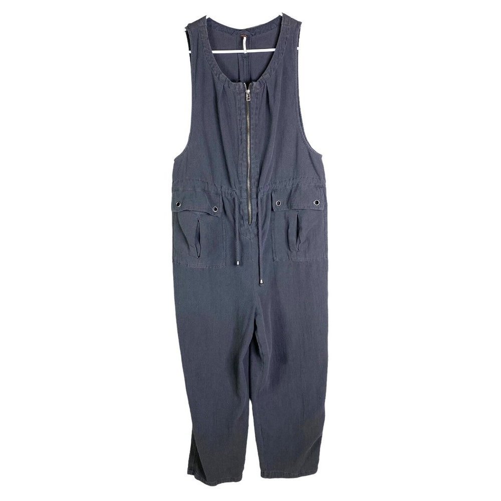 FREE PEOPLE Charcoal Gray Zip Front Pocket Cotton Sleeveless Crop Jumpsuit 12